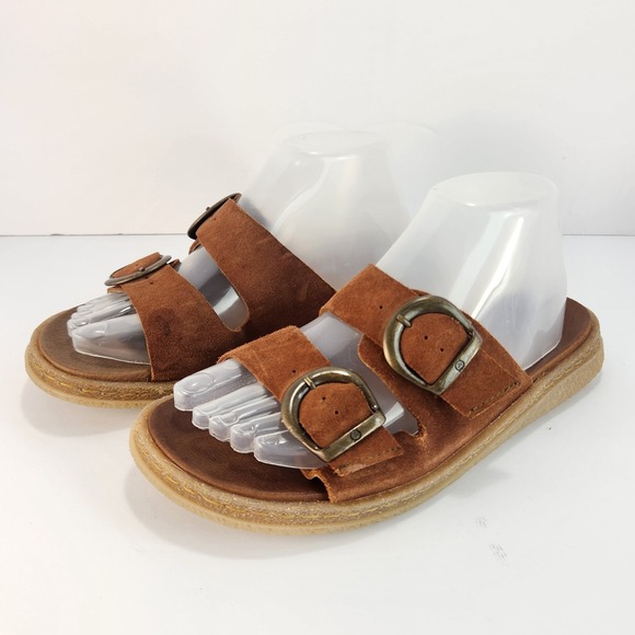 Børn Shoes - Born Women's 8 Brown Suede Double Buckle Slide Sandals Comfort Leather Shoes